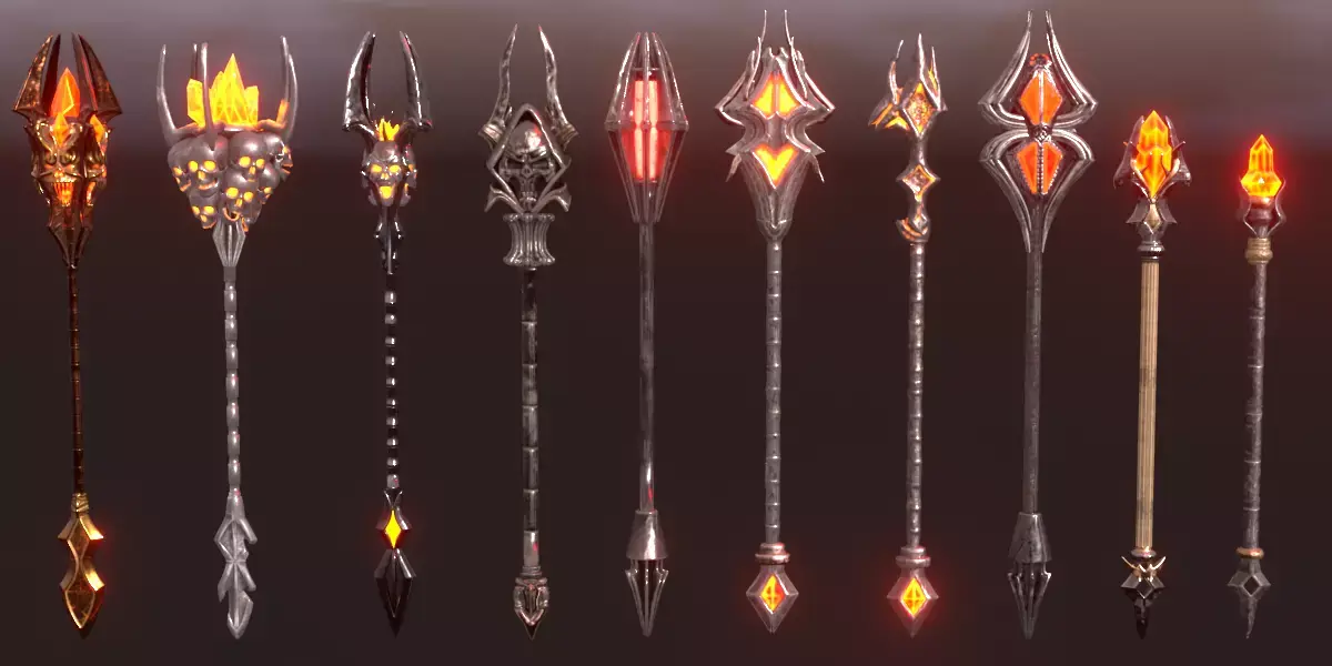 Fantasy Staffs set 01 Free low-poly 3D model