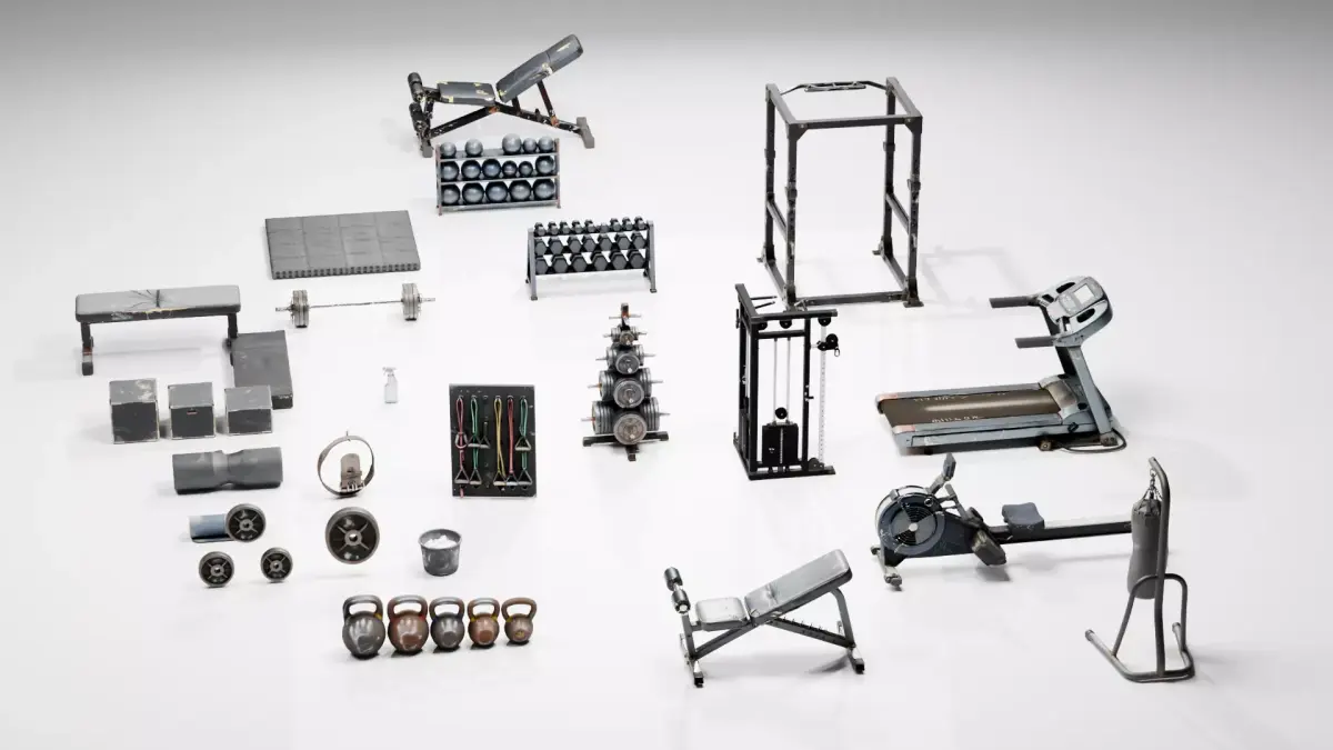  Gym Equipment Abandoned Props  Low-poly 3D model