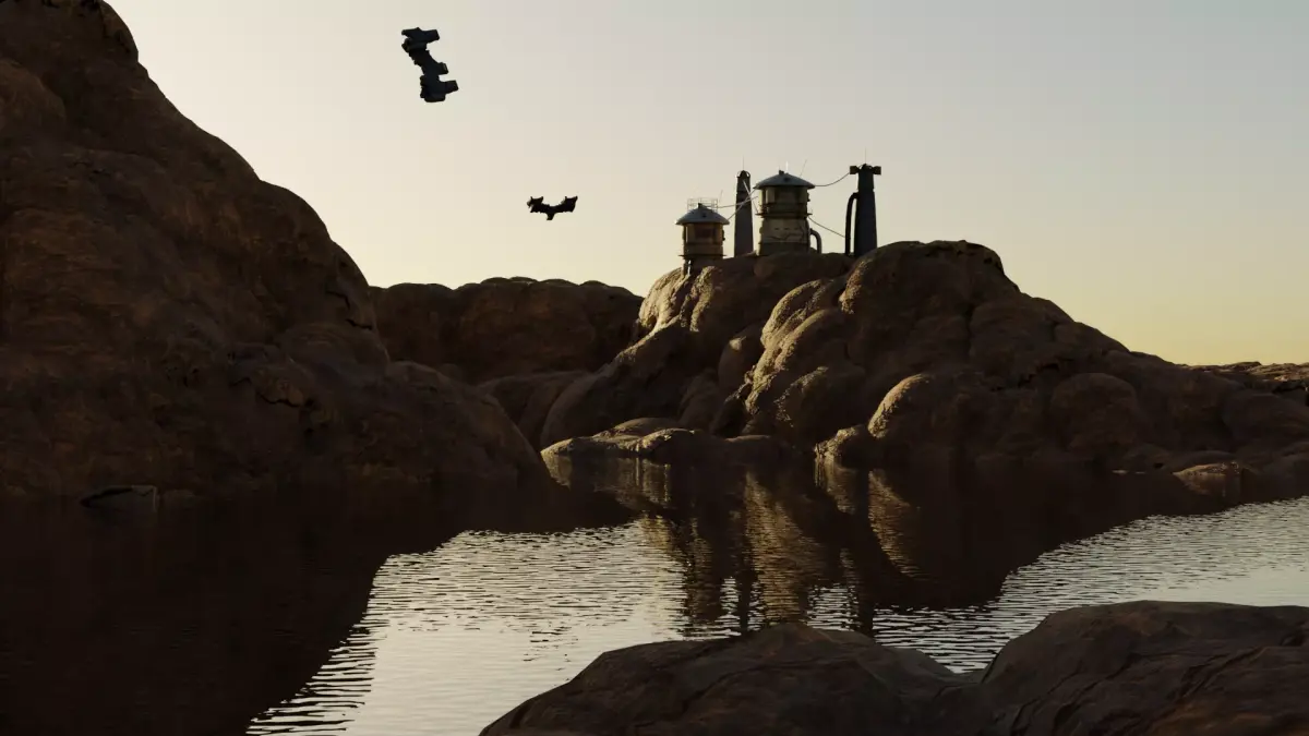 Sci-Fi Rocky Outcrop Environment with Structures 3D model
