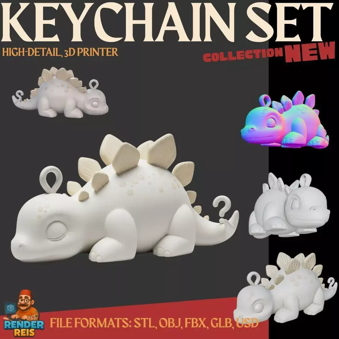 Sleeping Cute Stegosaurus 3D Printable Dinosaur Keychain Model 3D print model