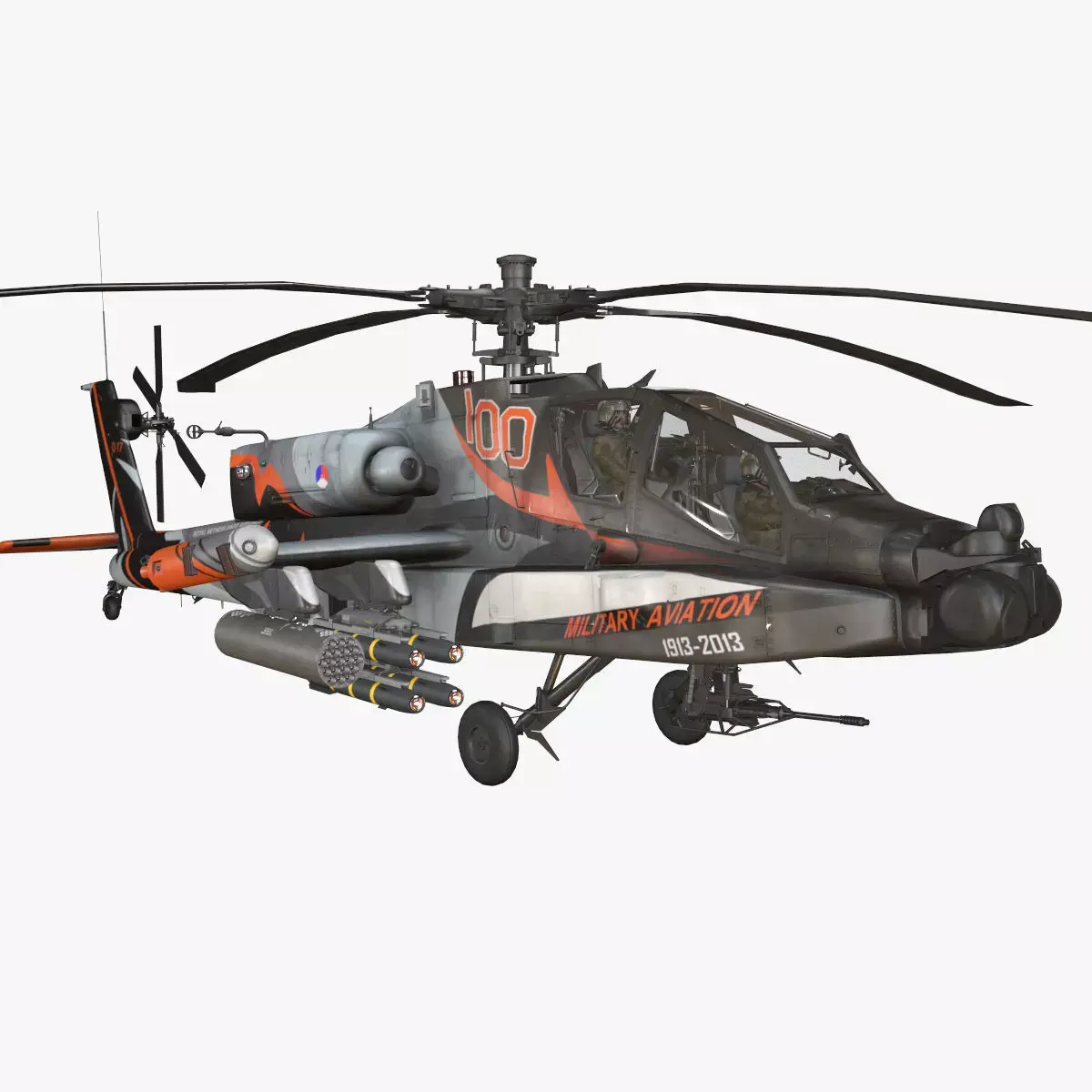 Apache AH-64D Royal Netherlands Airforce Basic Animation Low-poly 3D model