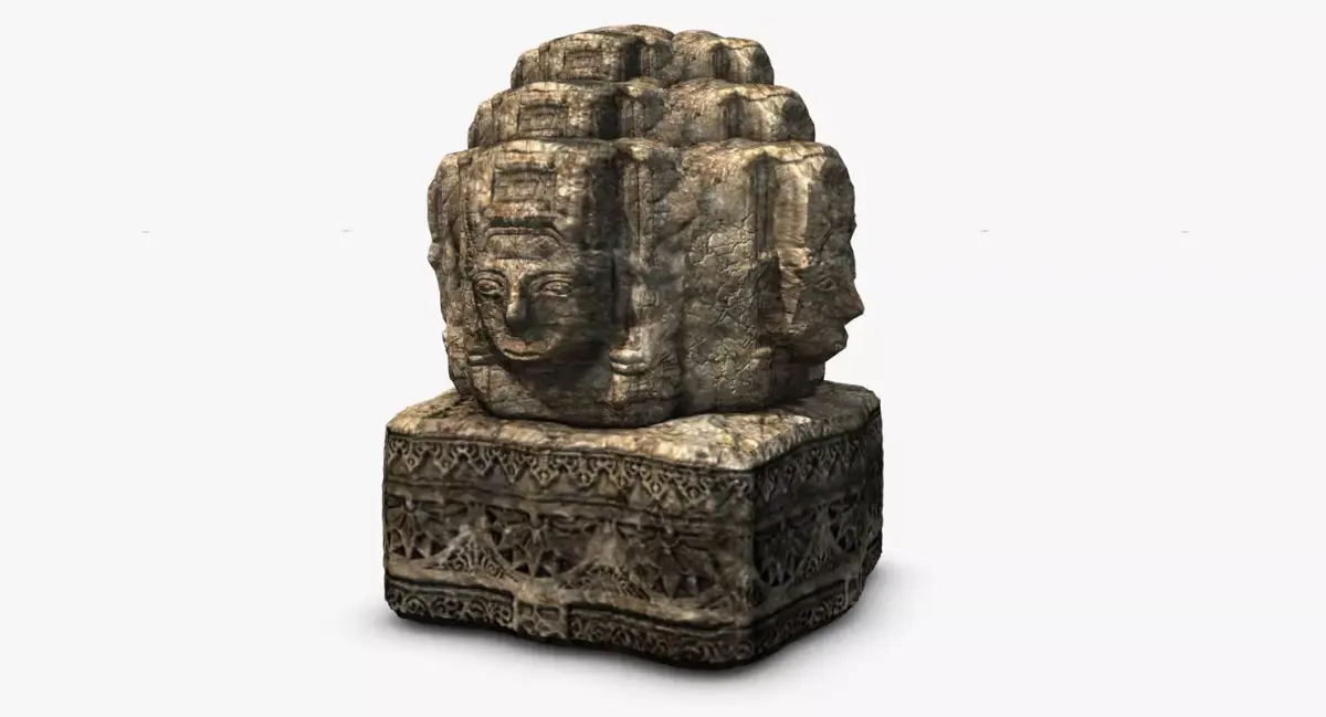 Ancient angkor stone head Low-poly 3D model