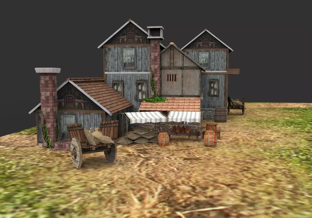 3D model of a medieval  village  Low-poly 3D model