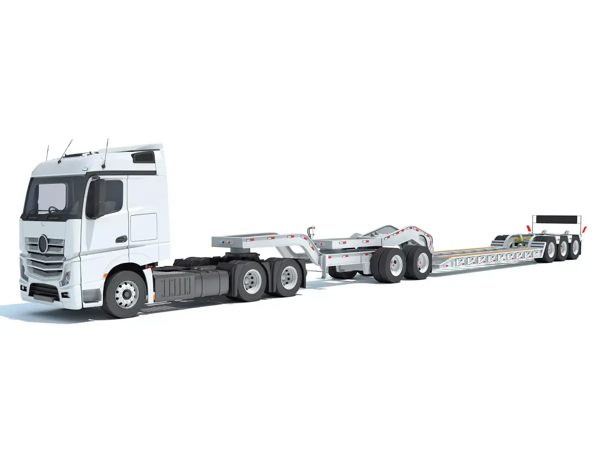 Semi Truck with Lowboy Trailer 3D model purchase