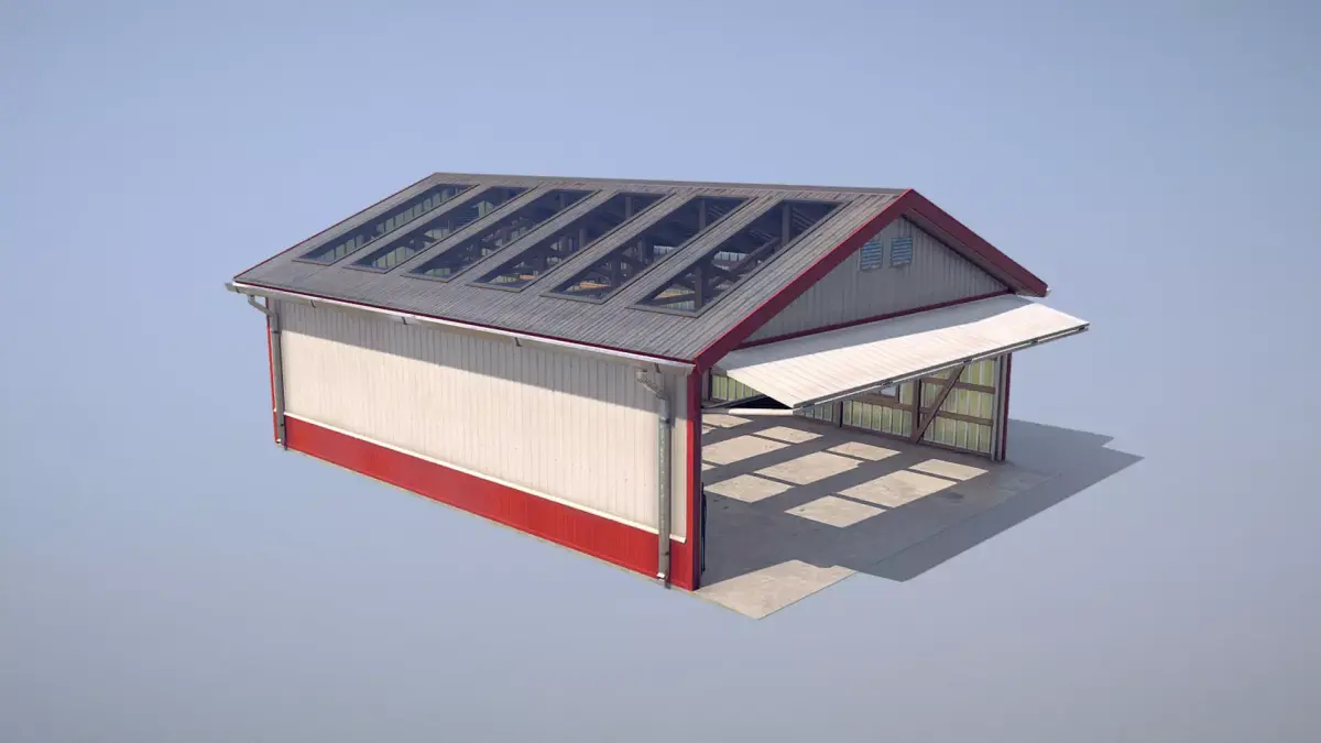 Airfield Hangar 12m Vr2 RED Low-poly 3D model