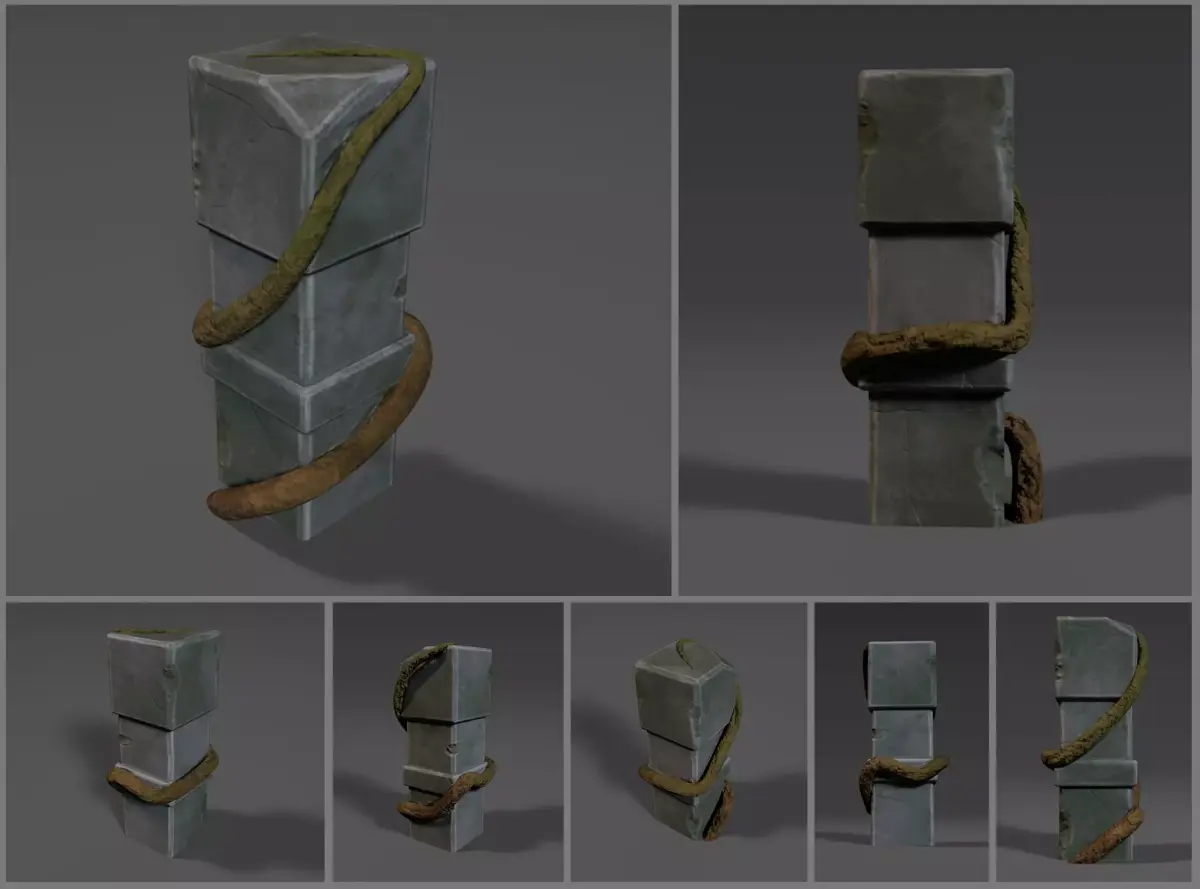 Low-poly stylized stone obelisk with root or vine Low-poly 3D model