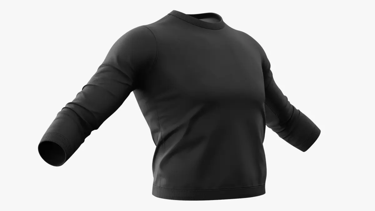 Long Sleeve Crewneck Shirt Clothing Black 3D model
