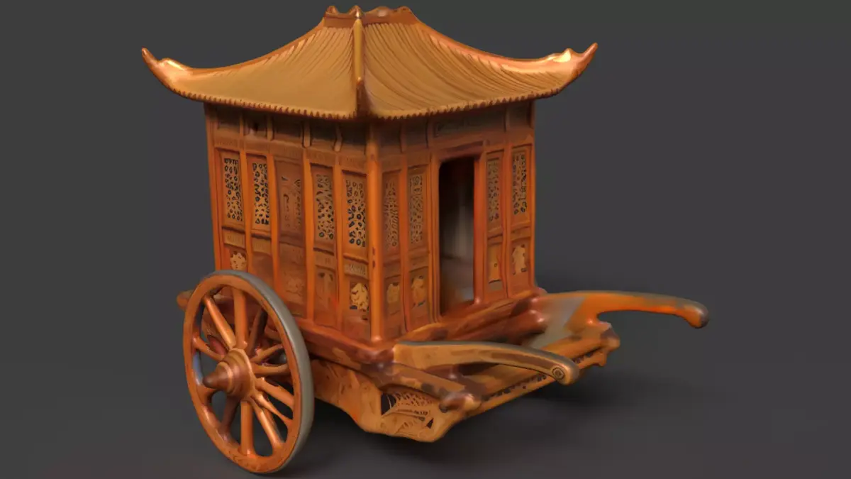Chinese ancient wooden  carriage   Low-poly 3D model order