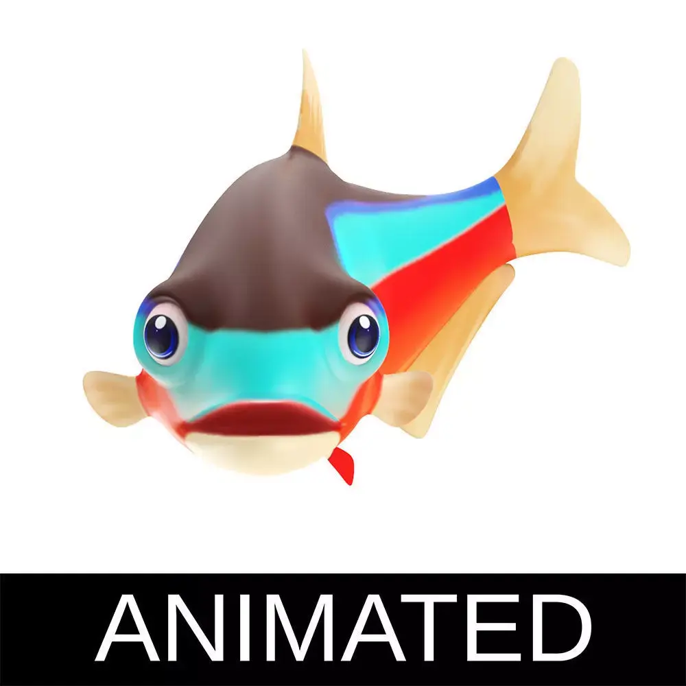 Cardinal Tetra fish animated Low-poly 3D model