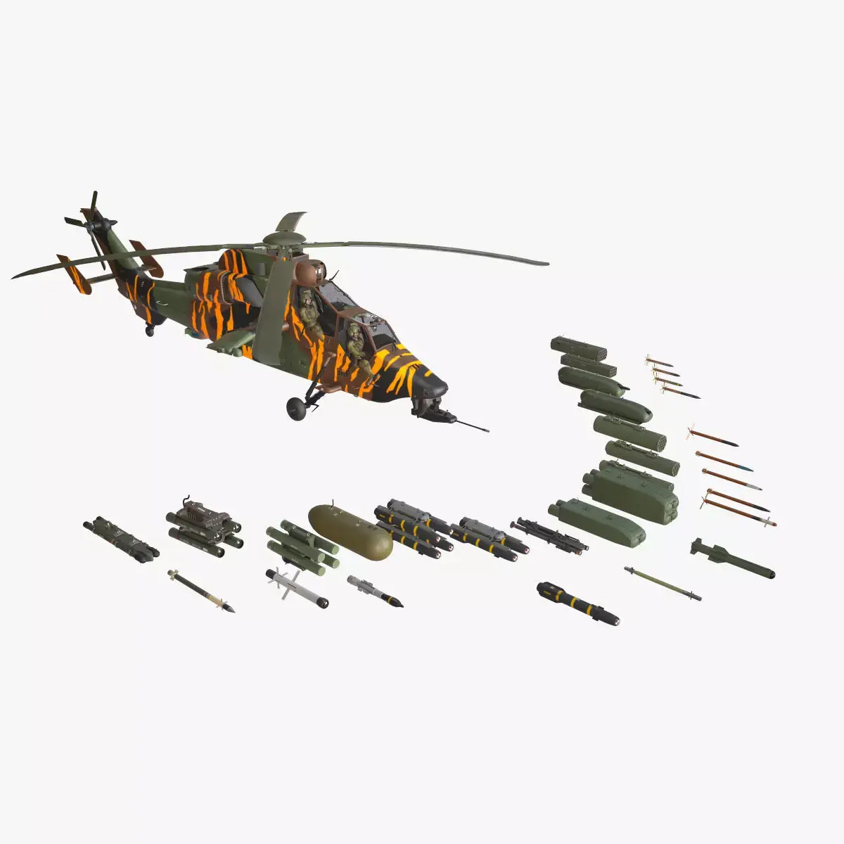 EC-665 Tiger HAD France 2 Complex Animation Low-poly 3D model