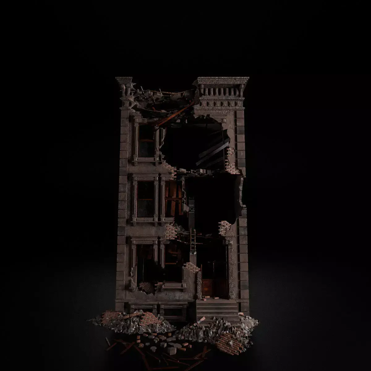 DESTROYED OLD BUILDING POST APOCALYPSE 001 Low-poly 3D model