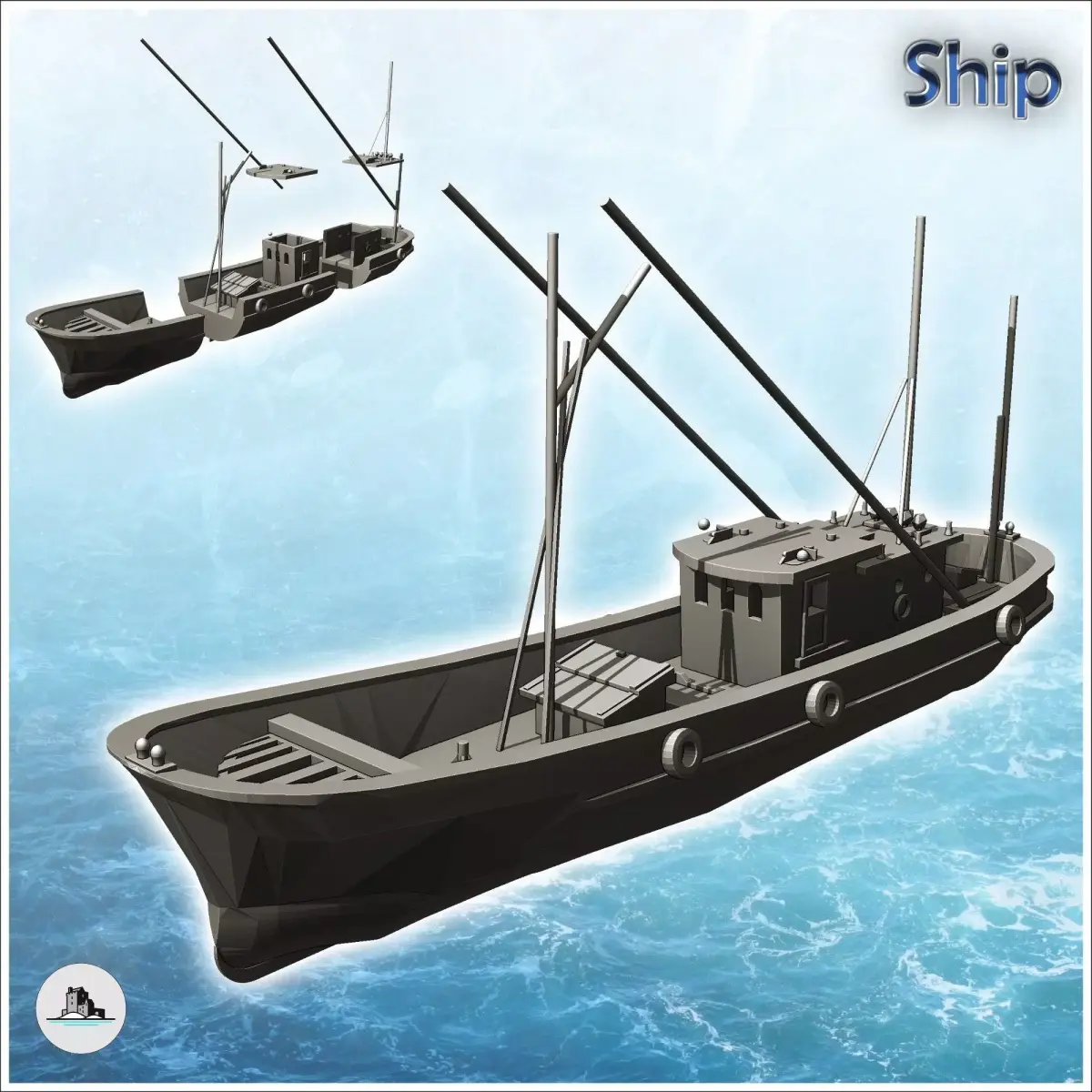Long modern fishing boat 5 - World War Two Second WWII Front Eas 3D print model