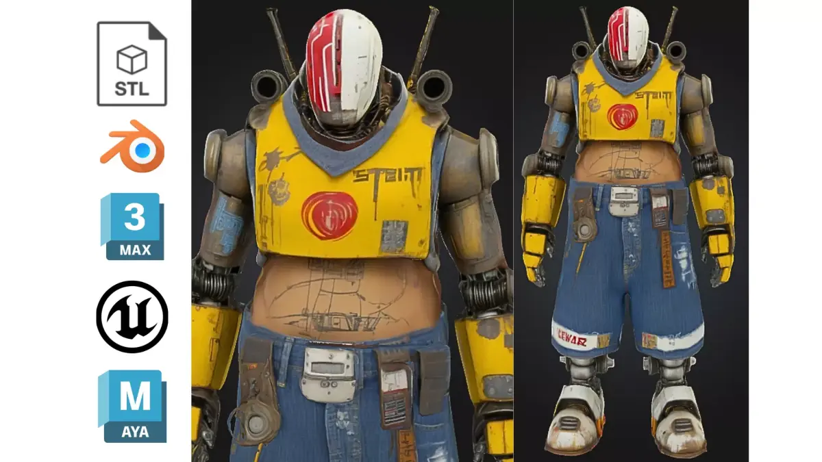 Urban Bot with Exposed Belly Low-poly 3D model