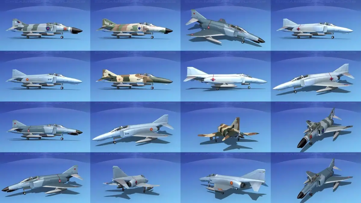 22 McDonnell Douglas F-4 Phantom II Fighter Jets 3D Model Collection