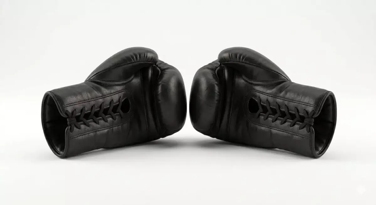 Professional Lace Up Black Leather Boxing Gloves 3D model