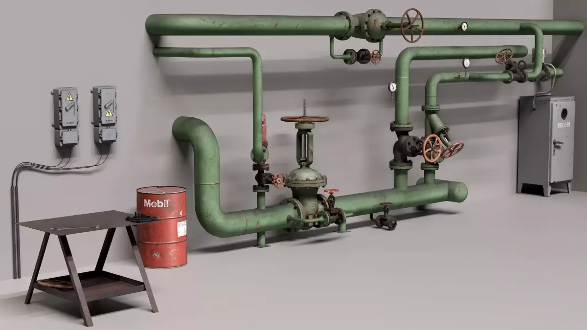 Industrial pipes-valves 3D model