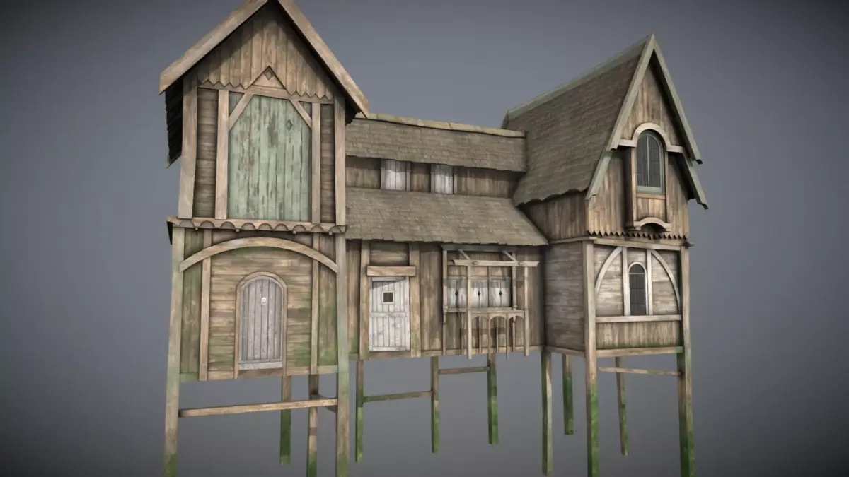 Medieval Lake Village - House 6 with interiors Low-poly 3D model