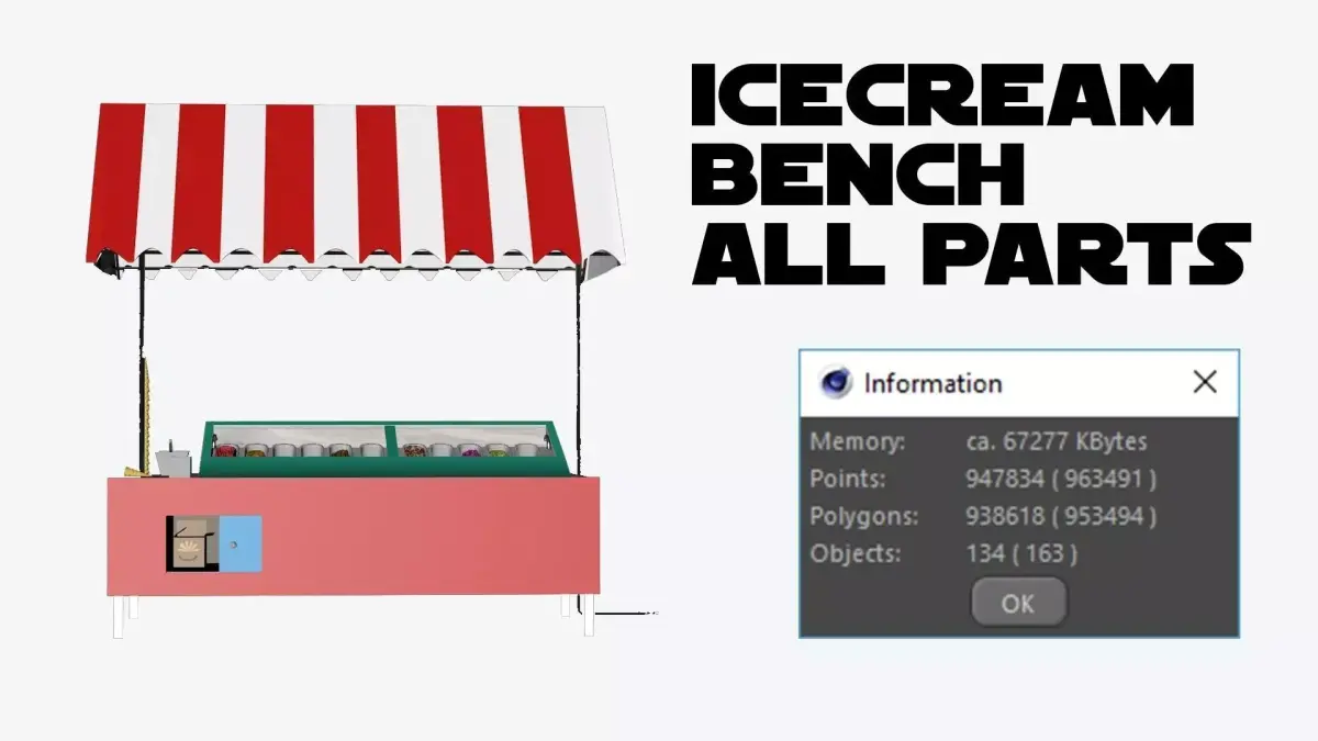 Ice Cream Countertops - Bench - 3D Low-poly 3D model