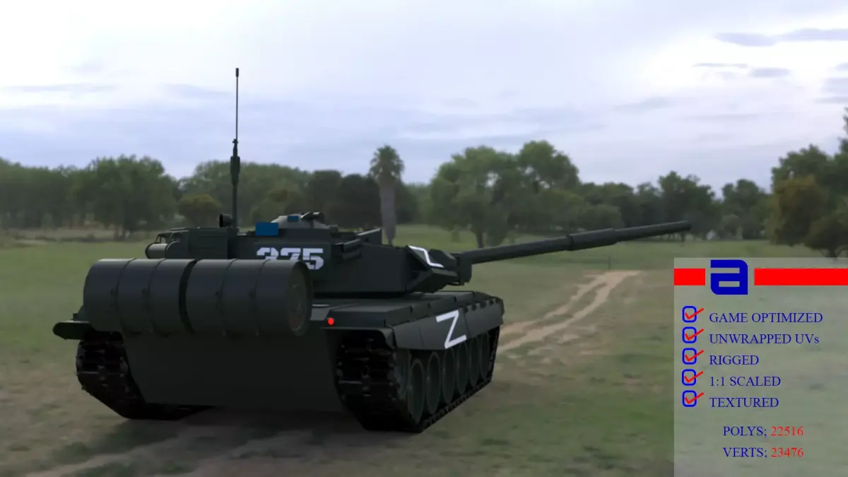 High-Quality T90A Main Battle Tank with Iconic Z Marking Low-poly 3D model