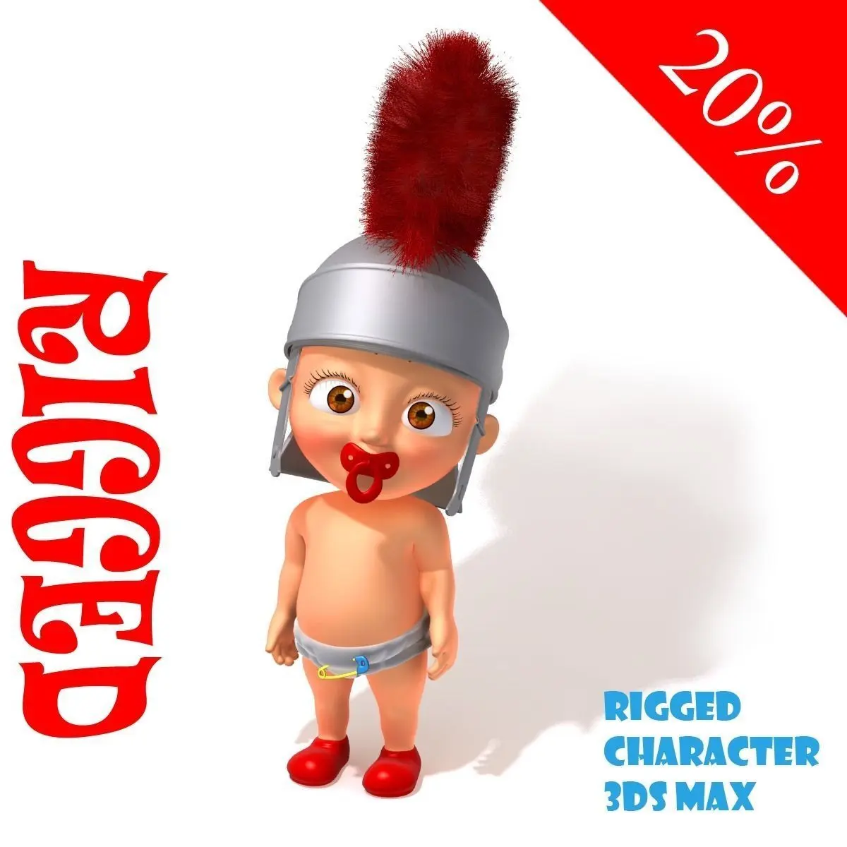 Baby roman legion soldier Cartoon Rigged 3D model