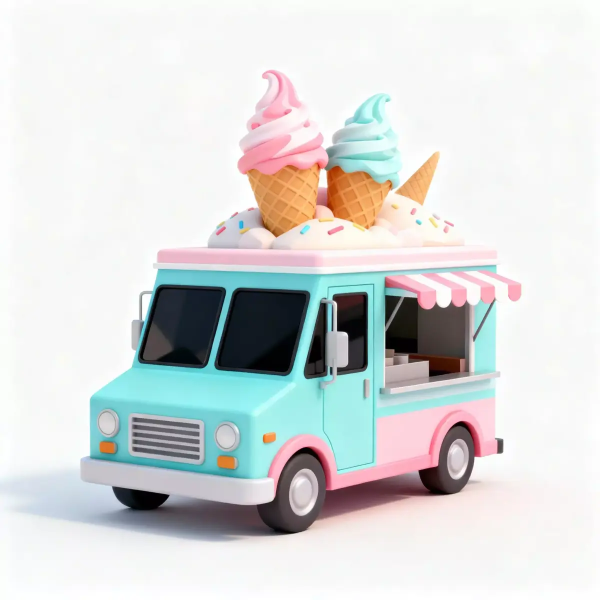 Stylized Summer Ice Cream Truck 3D Model Low-poly 3D model