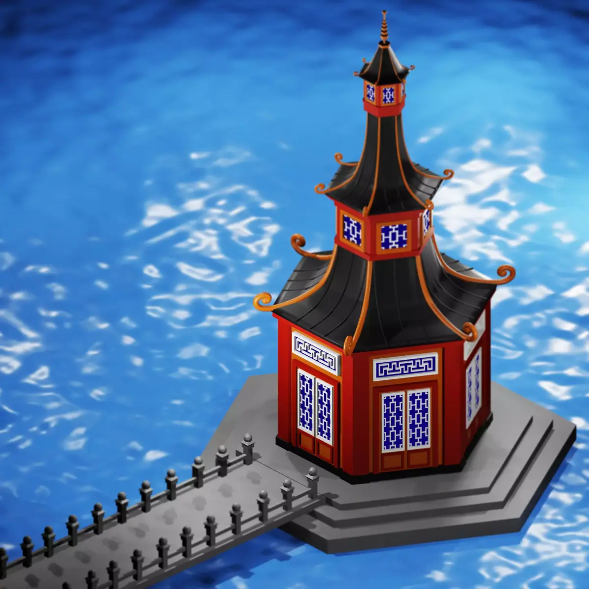 Chinese Pagoda Garden Structures Viewing Pavilions Low-poly 3D model