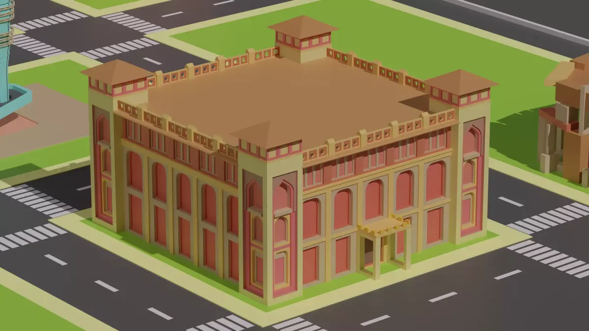 Building city with buildings on street Low-poly 3D model