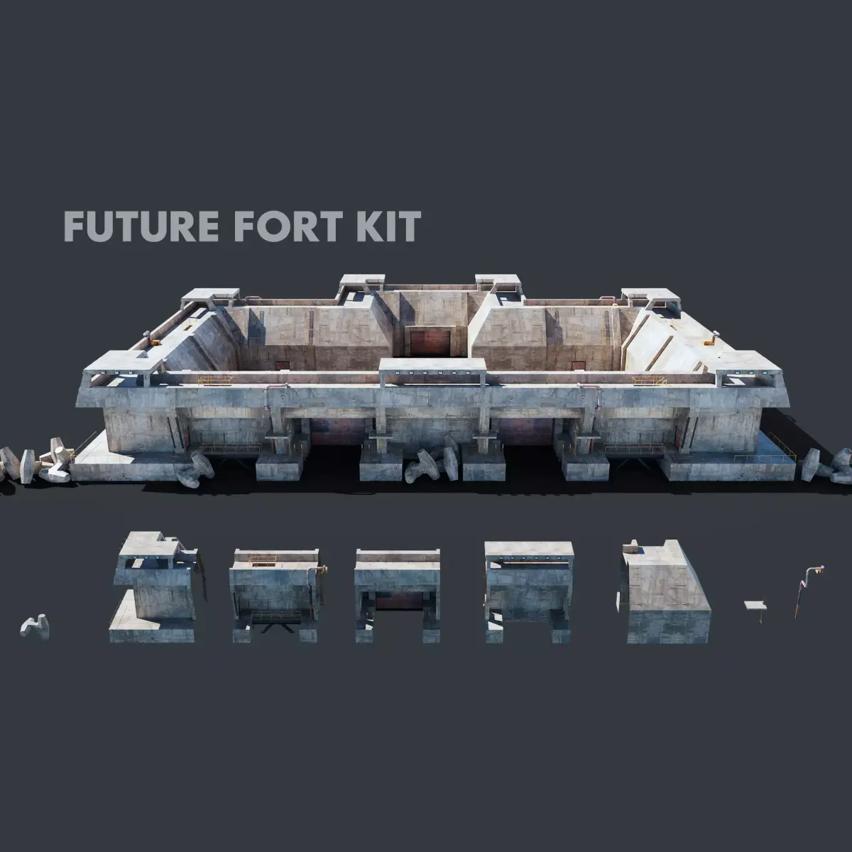 Future Fort Bunker Dystopian Military Outpost Kitbash 3D model