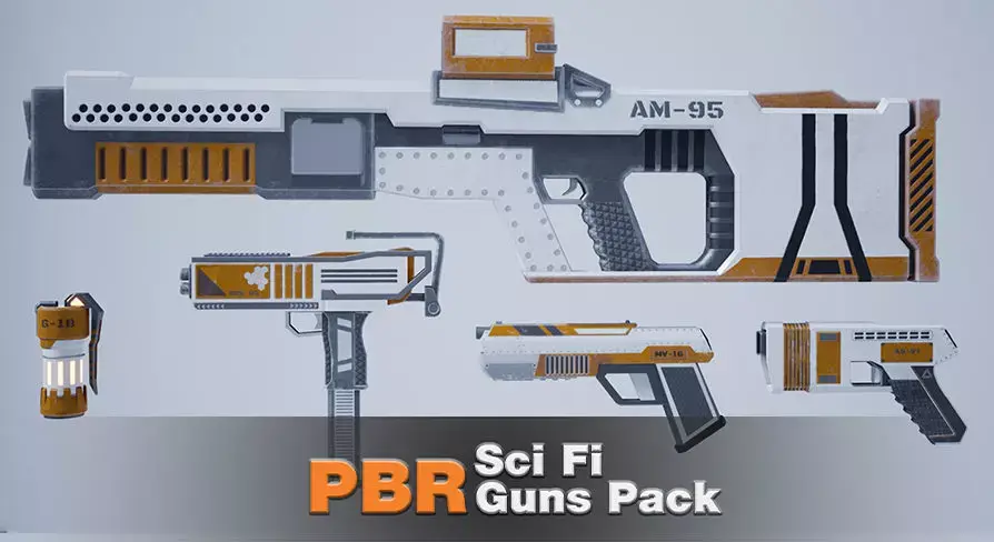SciFi Guns Pack Low-poly 3D model