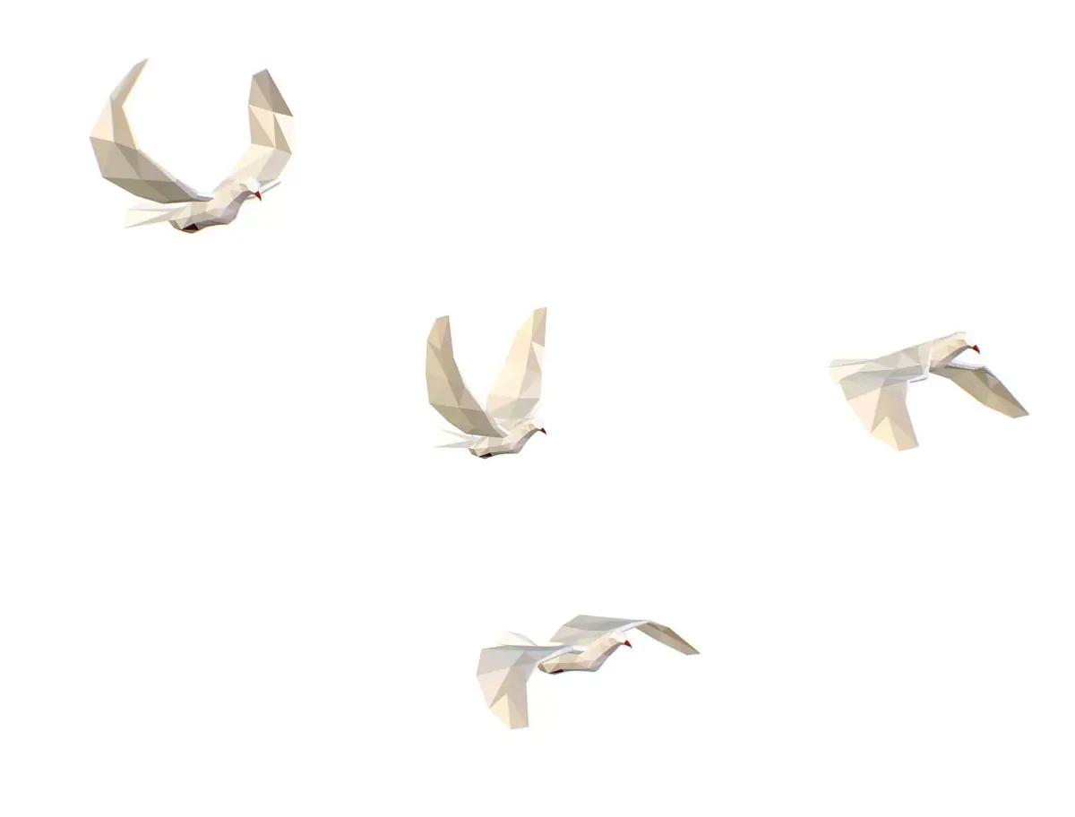 Animated White Doves Lowpoly Art Style Low-poly 3D model