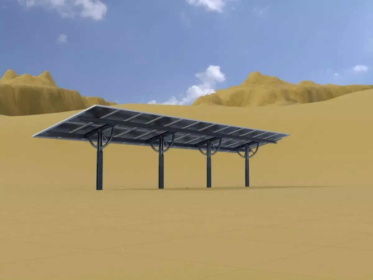 Agricultural photovoltaic solar plant with animation 16m Low-poly 3D model