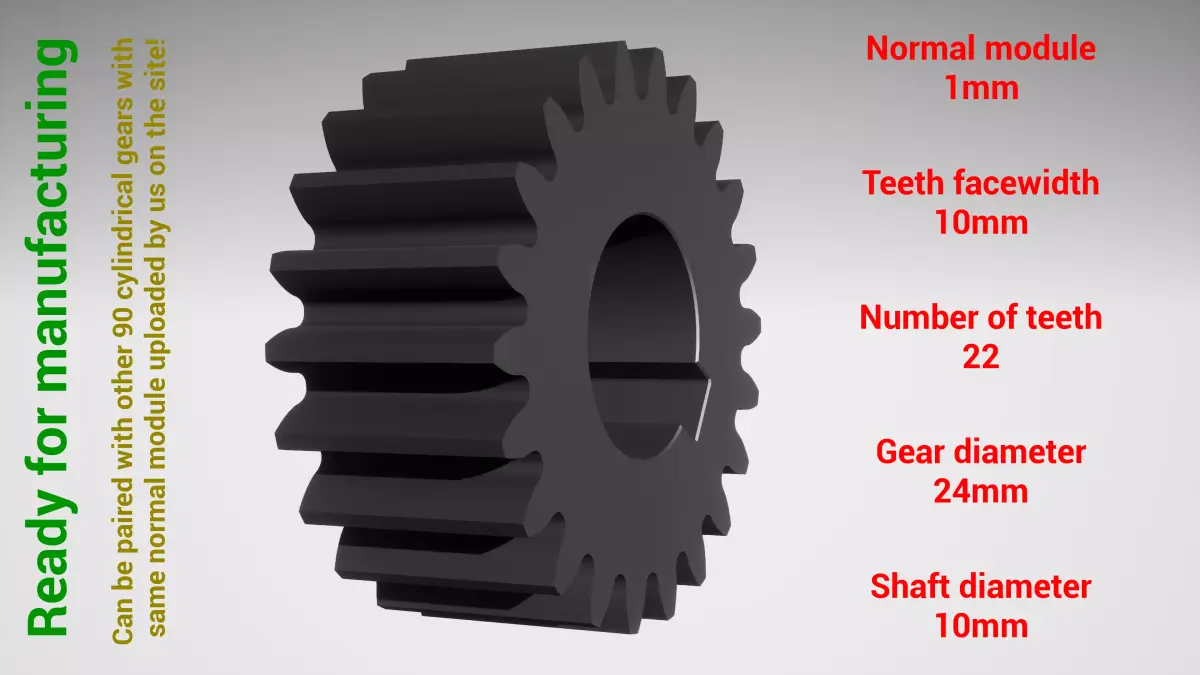 Cylindrical gear - paired - z22 m1 D24 d10 3D print model