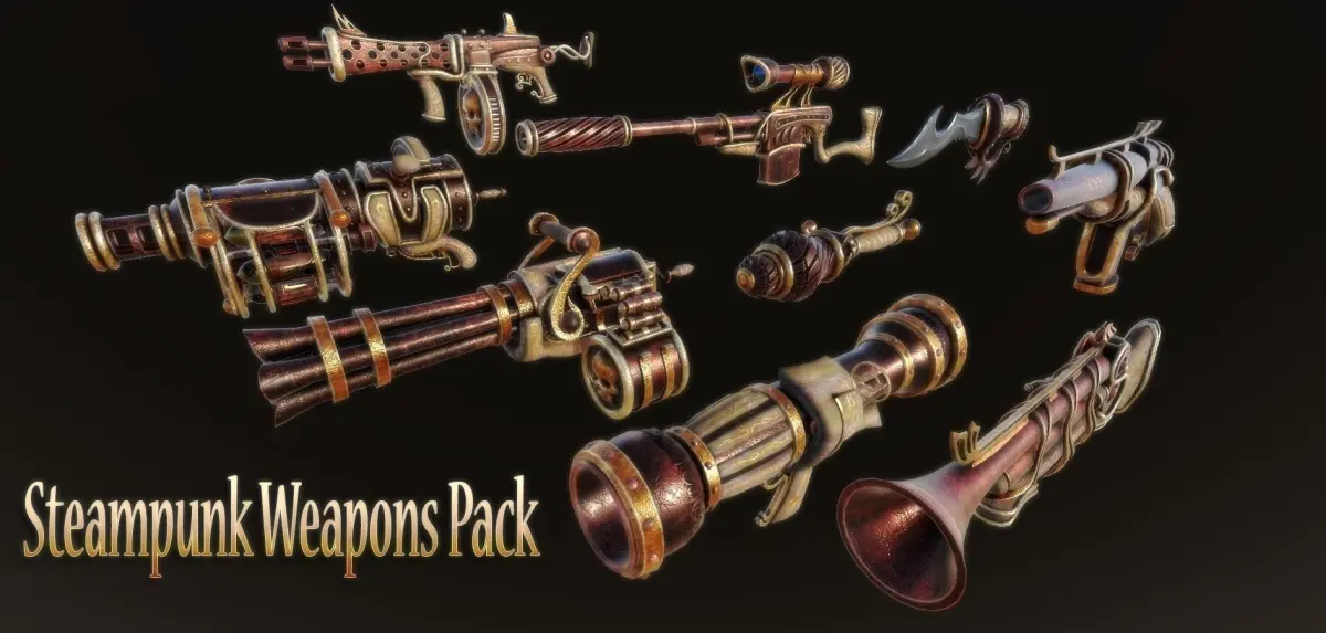 Steampunk Weapon Pack Low-poly 3D model