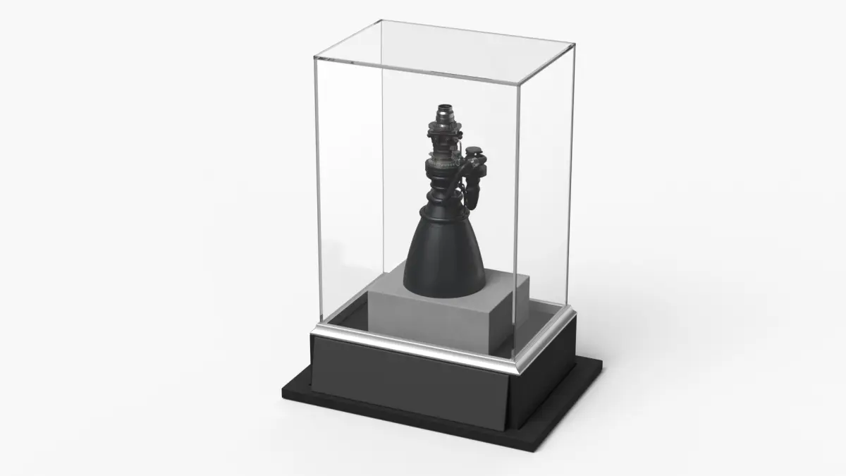 Detailed Rocket Engine Display in Glass Case 3D model