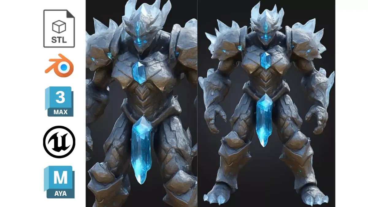 Crystal Stone Golem Low-poly 3D model