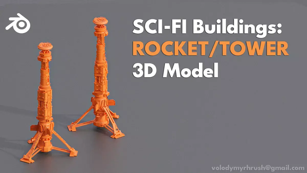 Sci Fi Buildings Rocket Tower Skyscraper 3D Model Free low-poly 3D model