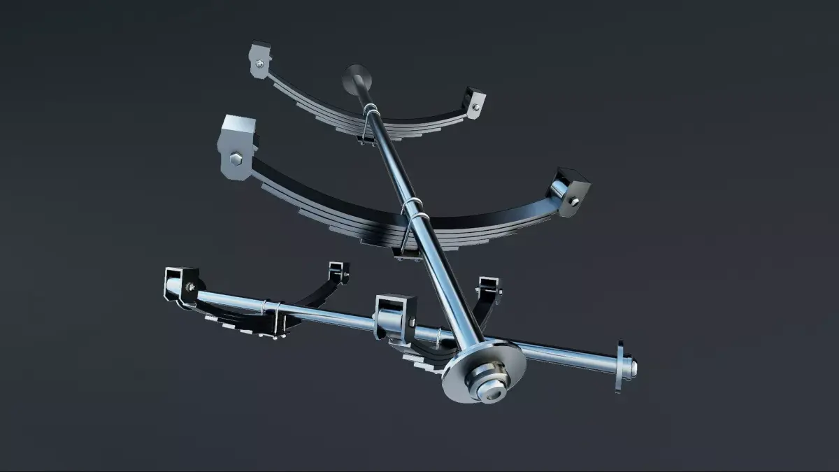 Leaf spring or carriage spring 3d model with axle  Low-poly 3D model