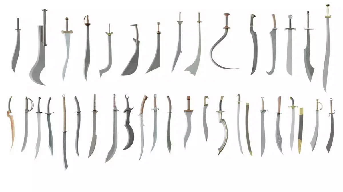 Collection of 36 curved swords 3D model