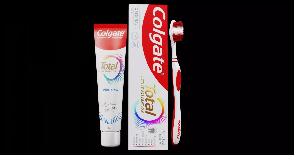 3D Colgate Toothpaste Box Tube and Toothbrush Pack 3D model