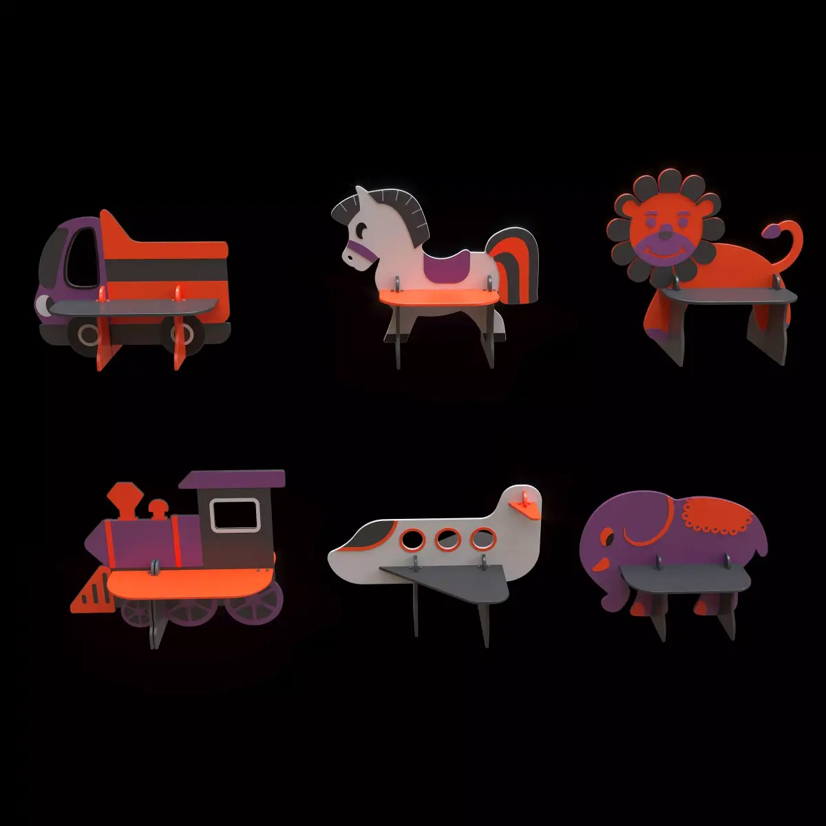 collection of childrens benches 3D model