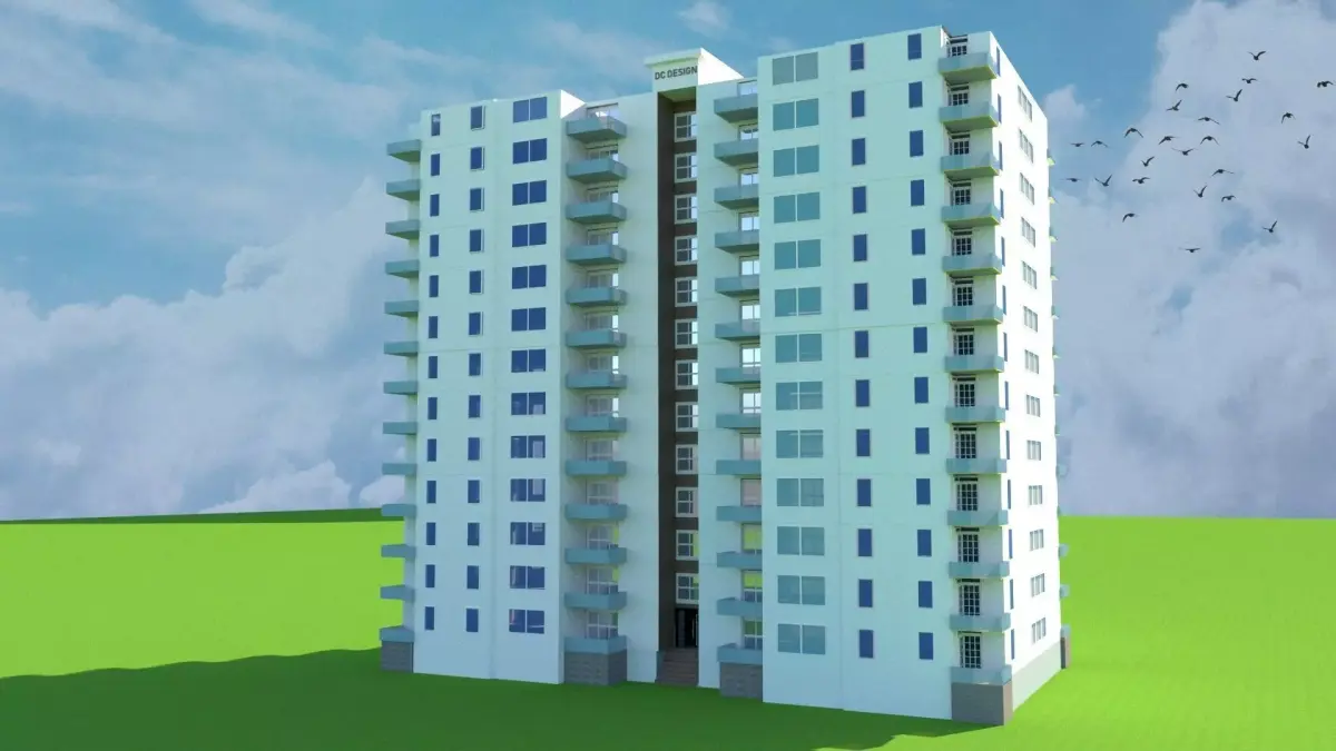 Apartment 3D building with birds 3D model