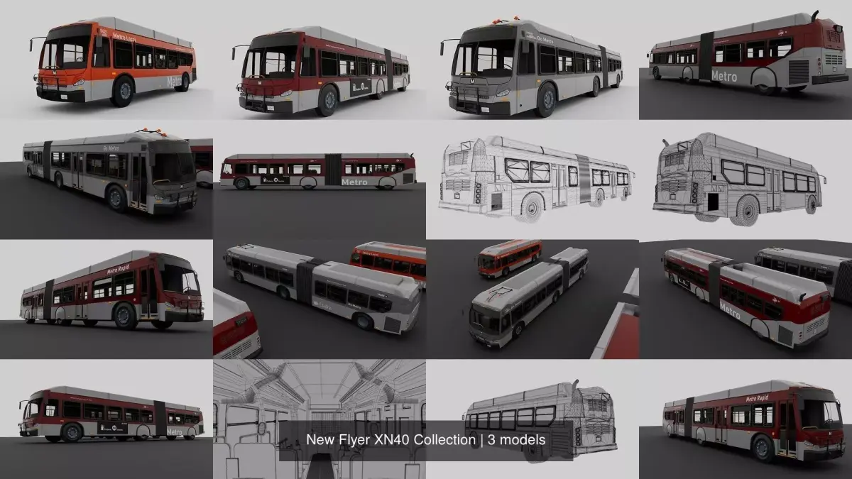 New Flyer XN40 Collection 3D Model Pack