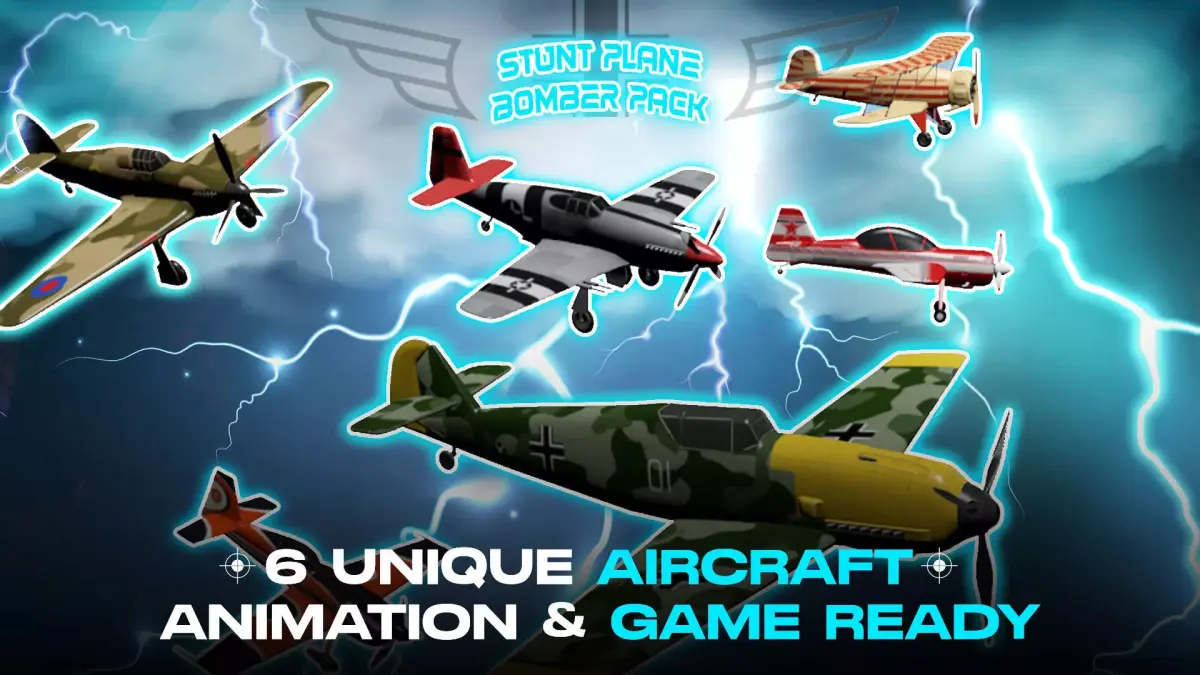 6 Stunt Planes and WW2 Bomber Pack Low-poly 3D model