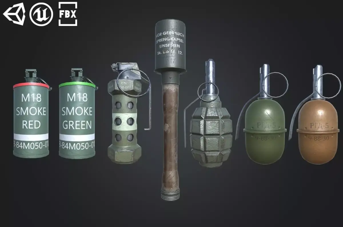 Grenade Pack Low-poly 3D model get