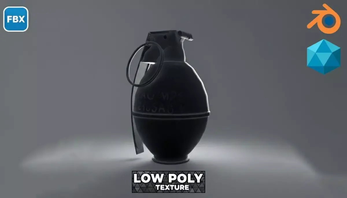 Black M26 Hand Grenade 3D Model  FBX LowPoly  Low-poly 3D model