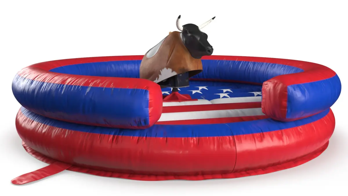 Mechanical Rodeo Bull on Inflatable Trampoline in US Colors Rigged 3D model