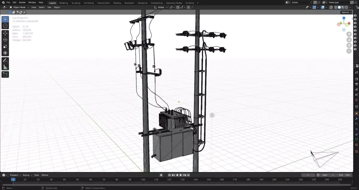 Utility Pole with Transformer Low-poly 3D model