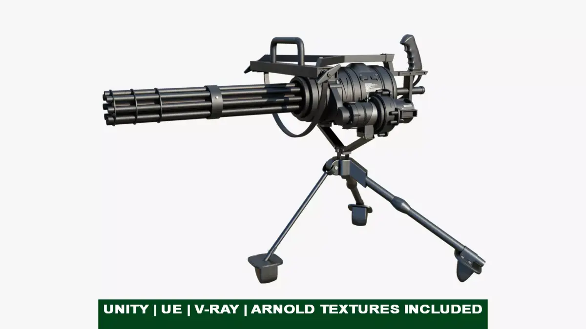  M134 Minigun PBR Unity UE Arnold V-Ray Textures Included Low-poly 3D model