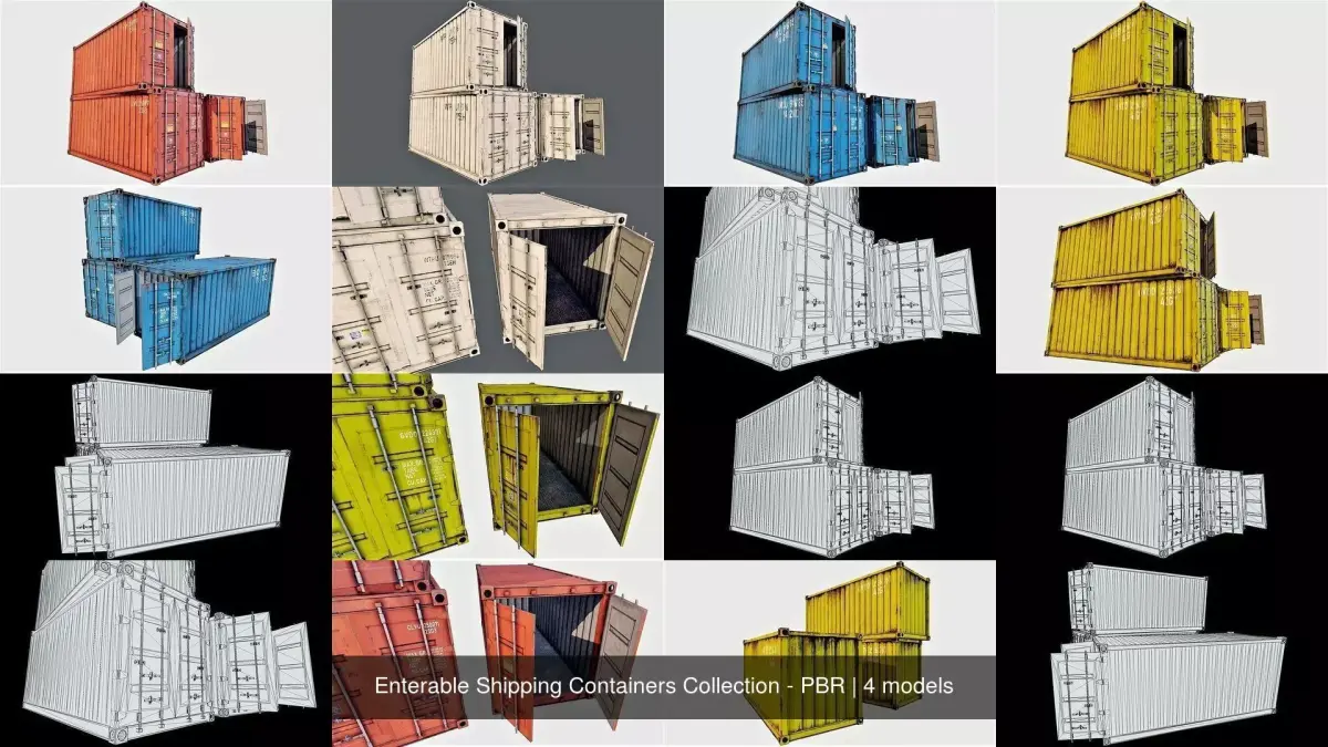 Enterable Shipping Containers Collection - PBR 3D Model Pack