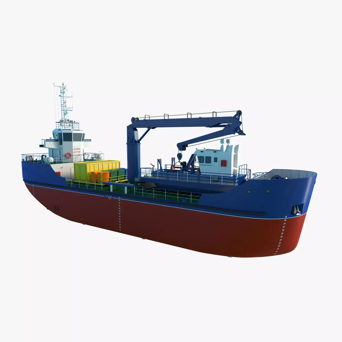 Salvage Workboat Crane Recovery Vessel Marine Skimmer Boat 3D model